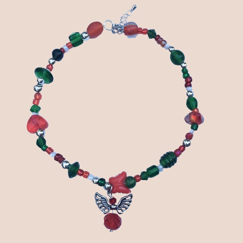 Angel charm beaded choker handmade holiday